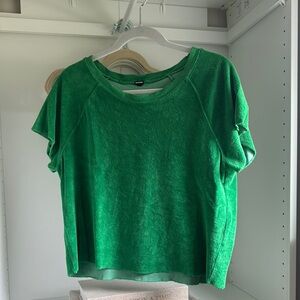 Monrow Green Flutter Sleeve Crop Tee